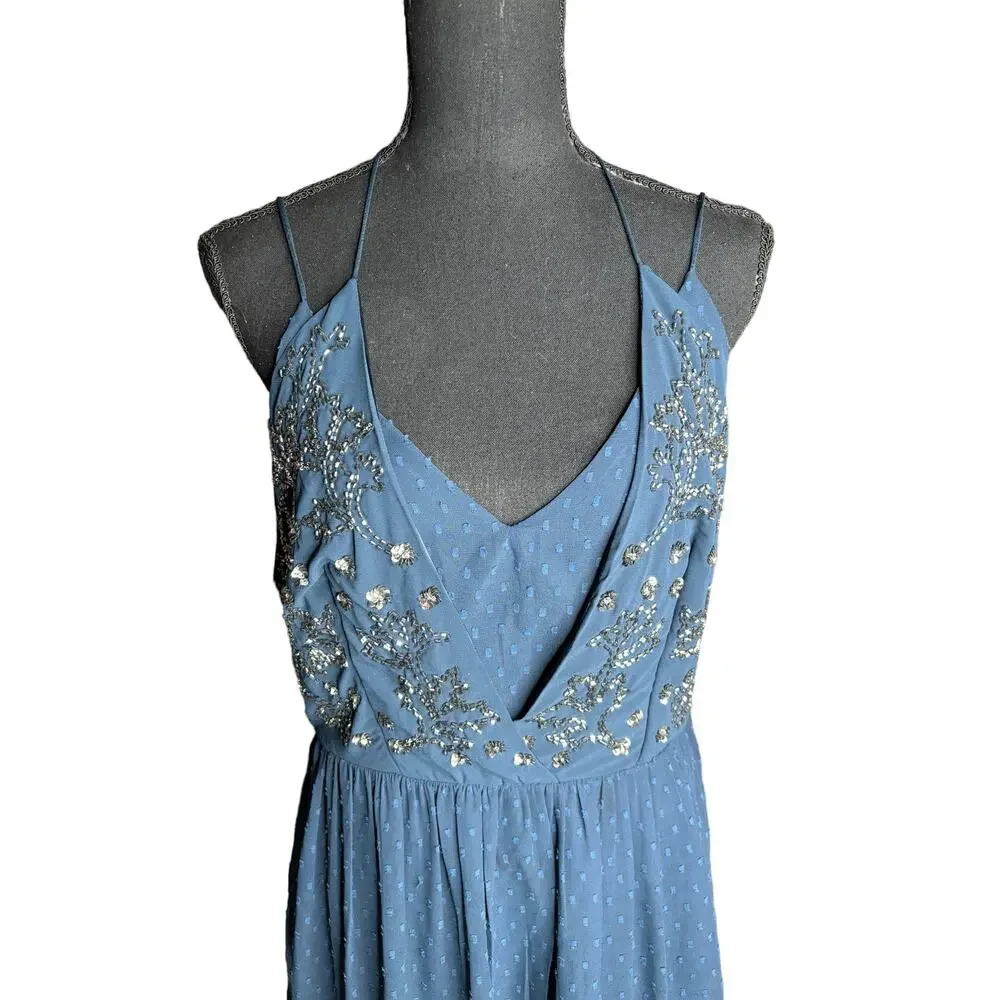 Anthropologie Ranna Gill Lucinda Beaded Maxi Dress Tiered Swiss Dot Halter 8